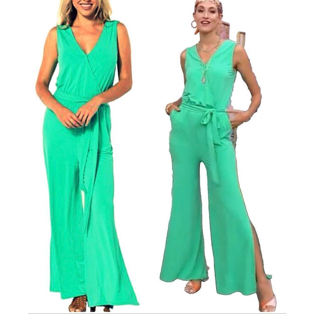 C Wonder by Christian Siriano Wide Leg Knit Jumpsuit green jade size XS NWT